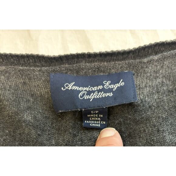 American Eagle Size S Knit Button Up Cardigan Sweater Y2K Preppy Gray Granola - Picture 11 of 11